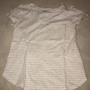 white and gray striped short sleeve